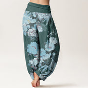 Buddha Stones Casual Peony Lotus Leaves Pattern Women's Elastic Waist Harem Pants