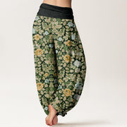 Buddha Stones Casual Colorful Hibiscus Plant Pattern Women's Elastic Waist Harem Pants