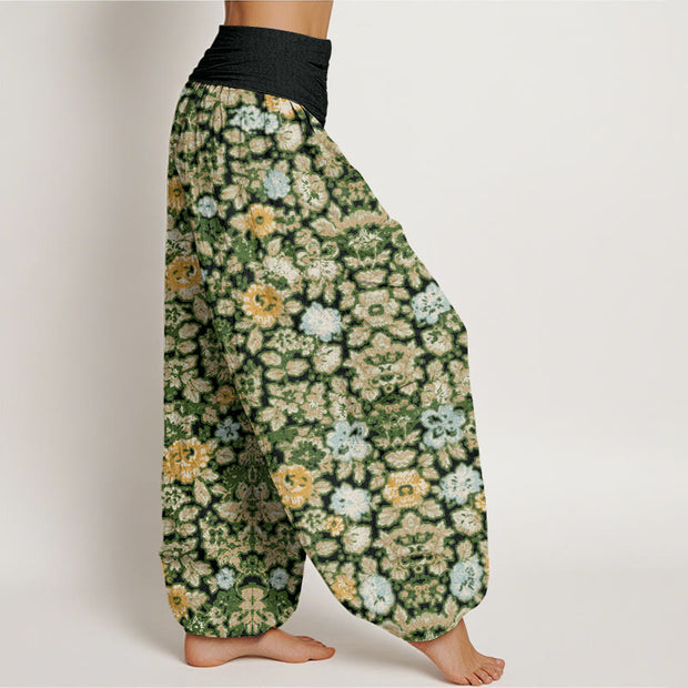 Buddha Stones Casual Colorful Hibiscus Plant Pattern Women's Elastic Waist Harem Pants