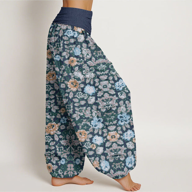 Buddha Stones Casual Colorful Hibiscus Plant Pattern Women's Elastic Waist Harem Pants