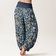 Buddha Stones Casual Colorful Hibiscus Plant Pattern Women's Elastic Waist Harem Pants