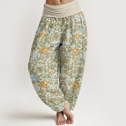 Buddha Stones Casual Colorful Hibiscus Plant Pattern Women's Elastic Waist Harem Pants