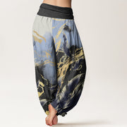 Buddha Stones Casual Floating Feathers Sky Pattern Women's Elastic Waist Harem Pants