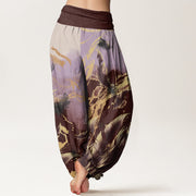 Buddha Stones Casual Floating Feathers Sky Pattern Women's Elastic Waist Harem Pants