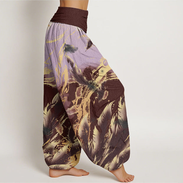 Buddha Stones Casual Floating Feathers Sky Pattern Women's Elastic Waist Harem Pants