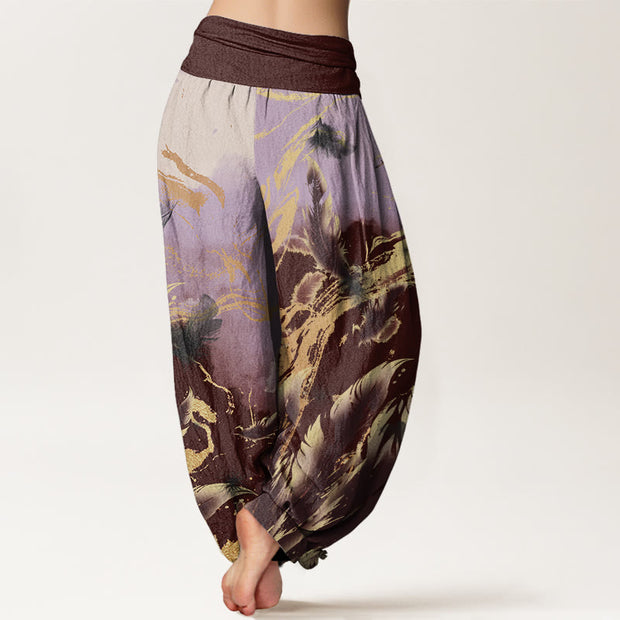 Buddha Stones Casual Floating Feathers Sky Pattern Women's Elastic Waist Harem Pants