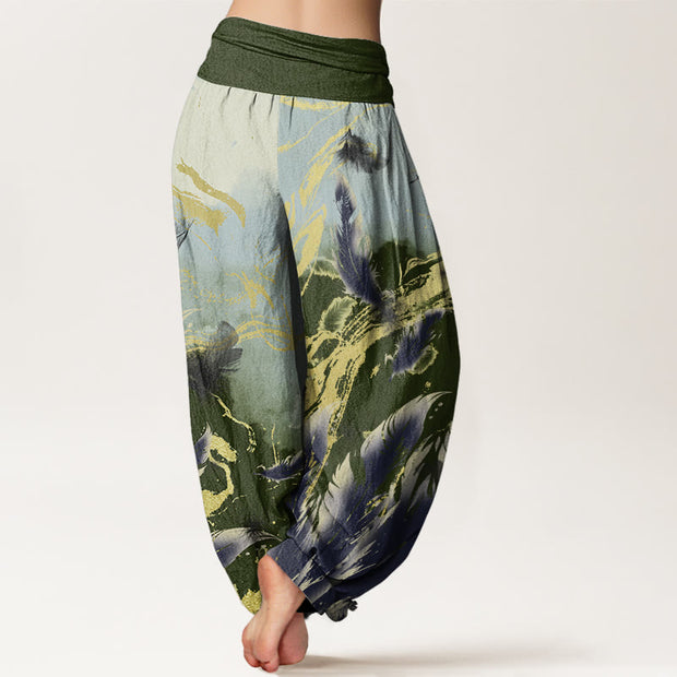 Buddha Stones Casual Floating Feathers Sky Pattern Women's Elastic Waist Harem Pants