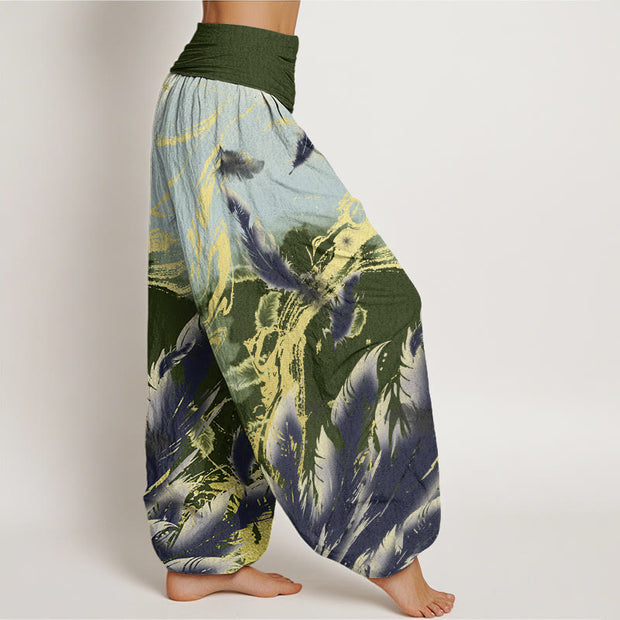 Buddha Stones Casual Floating Feathers Sky Pattern Women's Elastic Waist Harem Pants