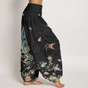 Buddha Stones Casual Colorful Phoenix Butterfly Floral Pattern Women's Elastic Waist Harem Pants