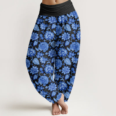 Buddha Stones Casual Petal Vine Pattern Women's Elastic Waist Harem Pants