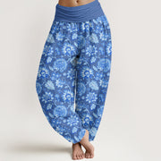 Buddha Stones Casual Petal Vine Pattern Women's Elastic Waist Harem Pants