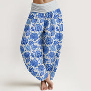 Buddha Stones Casual Petal Vine Pattern Women's Elastic Waist Harem Pants