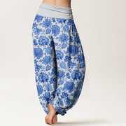 Buddha Stones Casual Petal Vine Pattern Women's Elastic Waist Harem Pants