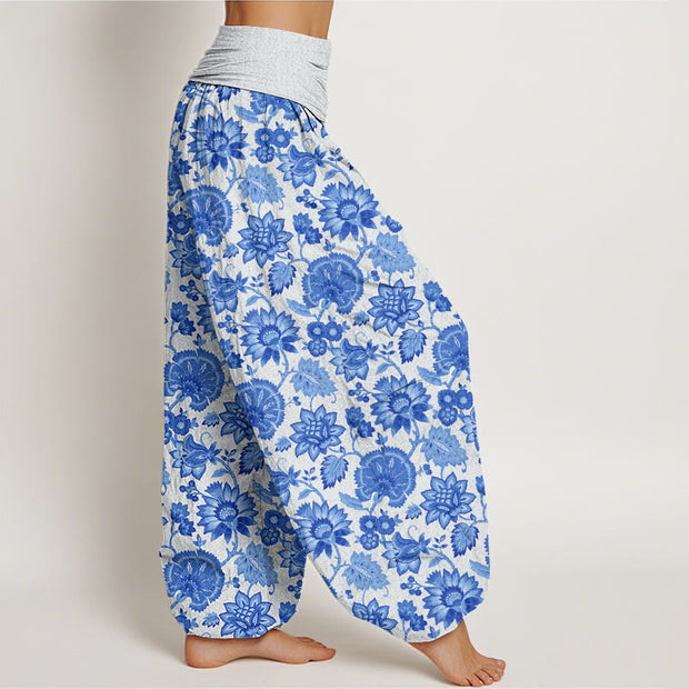 Buddha Stones Casual Petal Vine Pattern Women's Elastic Waist Harem Pants