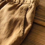 Buddha Stones Casual Solid Color Simple Design Drawstring Ramie Linen Men's Pants With Pockets