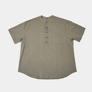 Buddha Stones Men's Summer Solid Color Short Sleeve Half Button Cotton Linen Shirt