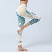 Buddha Stones Blue White Beige Wave Graffiti Print Sports Fitness Leggings Women's Yoga Pants - image 4