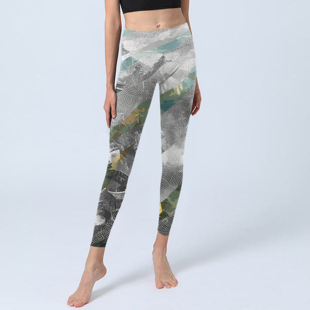 Buddha Stones Ancient Style Great Wall Print Sports Fitness Leggings Women's Yoga Pants