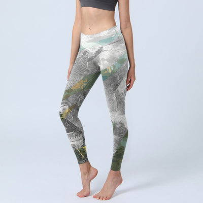 Buddha Stones Ancient Style Great Wall Print Sports Fitness Leggings Women's Yoga Pants