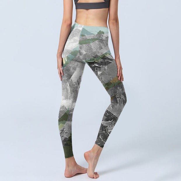 Buddha Stones Ancient Style Great Wall Print Sports Fitness Leggings Women's Yoga Pants - image 5