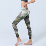 Buddha Stones Ancient Style Great Wall Print Sports Fitness Leggings Women's Yoga Pants