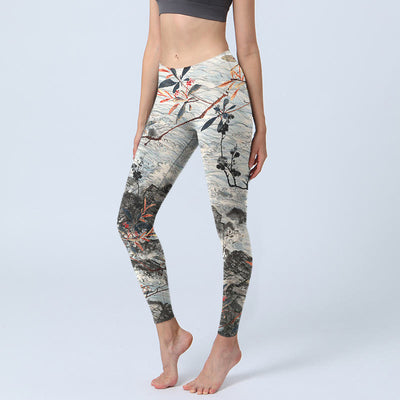 Buddha Stones Waves Rocks Trees Print Gym Fitness Leggings Women's Yoga Pants - Beige - US18，UK/AU22，EU50 (4XL) - image 1