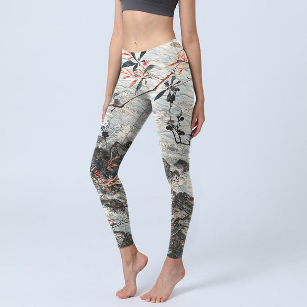 Buddha Stones Waves Rocks Trees Print Gym Fitness Leggings Women's Yoga Pants - Beige - US18，UK/AU22，EU50 (4XL) - image 1