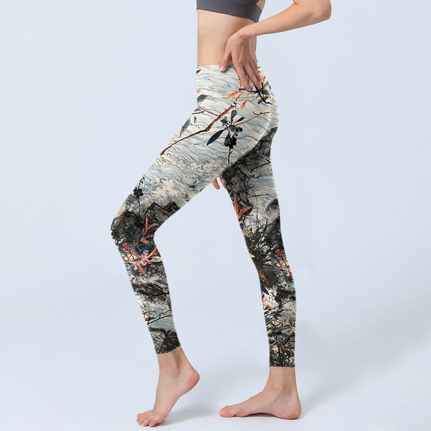 Buddha Stones Waves Rocks Trees Print Gym Fitness Leggings Women's Yoga Pants