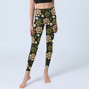 Buddha Stones Yellow Flowers Green Leaves Print Gym Fitness Leggings Women's Yoga Pants - image 6