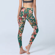 Buddha Stones Green Pink Flowers Print Gym Fitness Leggings Women's Yoga Pants