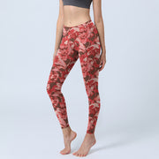 Buddha Stones Red Flowers Print Sports Fitness Leggings Women's Yoga Pants