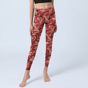 Buddha Stones Red Flowers Print Sports Fitness Leggings Women's Yoga Pants