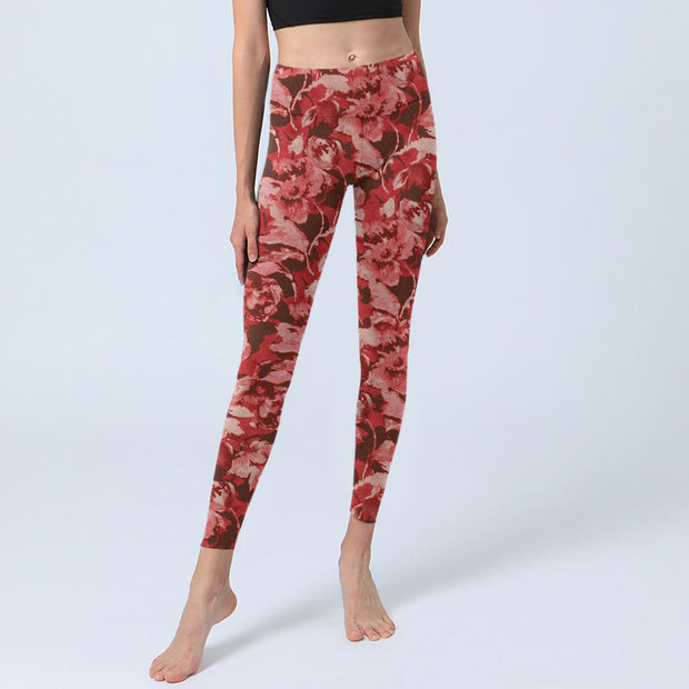 Buddha Stones Red Flowers Print Sports Fitness Leggings Women's Yoga Pants - image 6