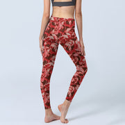 Buddha Stones Red Flowers Print Sports Fitness Leggings Women's Yoga Pants