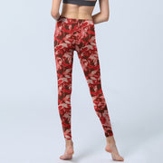 Buddha Stones Red Flowers Print Sports Fitness Leggings Women's Yoga Pants