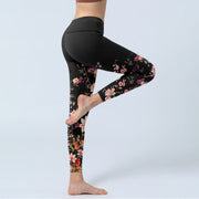 Buddha Stones Pink Roses Beige Flowers Print Gym Fitness Leggings Women's Yoga Pants