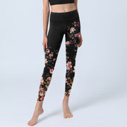 Buddha Stones Pink Roses Beige Flowers Print Gym Fitness Leggings Women's Yoga Pants