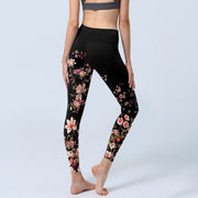 Buddha Stones Pink Roses Beige Flowers Print Gym Fitness Leggings Women's Yoga Pants