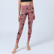 Buddha Stones Red Roses Pink Leaves Print Sports Fitness Leggings Women's Yoga Pants