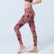 Buddha Stones Red Roses Pink Leaves Print Sports Fitness Leggings Women's Yoga Pants