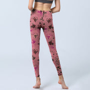 Buddha Stones Red Roses Pink Leaves Print Sports Fitness Leggings Women's Yoga Pants