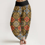 Buddha Stones Diamond Floral Design Women's Elastic Waist Harem Pants