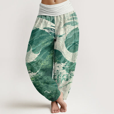 Buddha Stones Dragon Forest Design Women's Elastic Waist Harem Pants