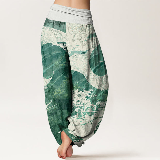 Buddha Stones Dragon Forest Design Women's Elastic Waist Harem Pants