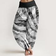 Buddha Stones Zebra Stripes Wave Design Women's Elastic Waist Harem Pants