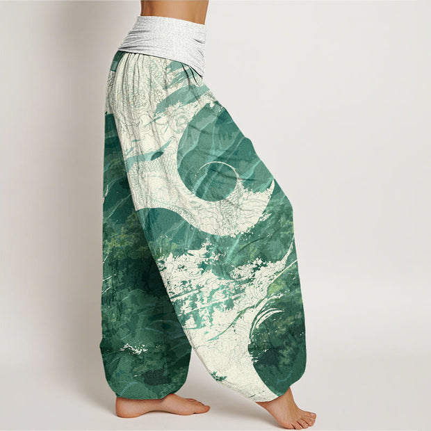 Buddha Stones Dragon Forest Design Women's Elastic Waist Harem Pants