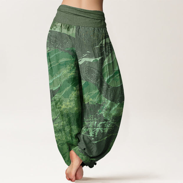 Buddha Stones Dragon Forest Design Women's Elastic Waist Harem Pants