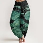 Buddha Stones Dragon Forest Design Women's Elastic Waist Harem Pants