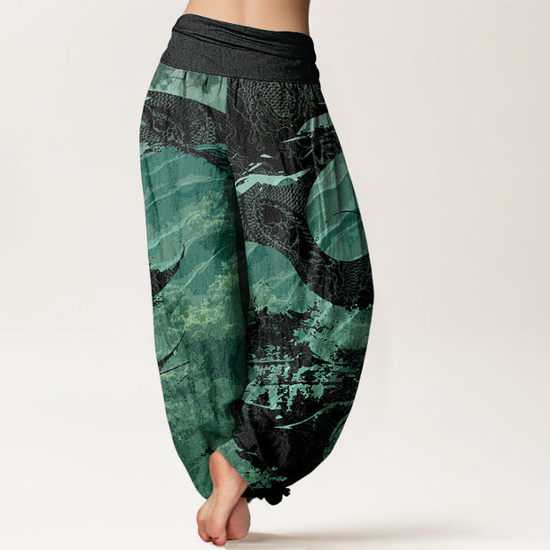 Buddha Stones Dragon Forest Design Women's Elastic Waist Harem Pants