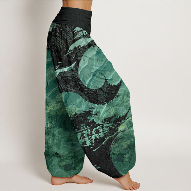 Buddha Stones Dragon Forest Design Women's Elastic Waist Harem Pants